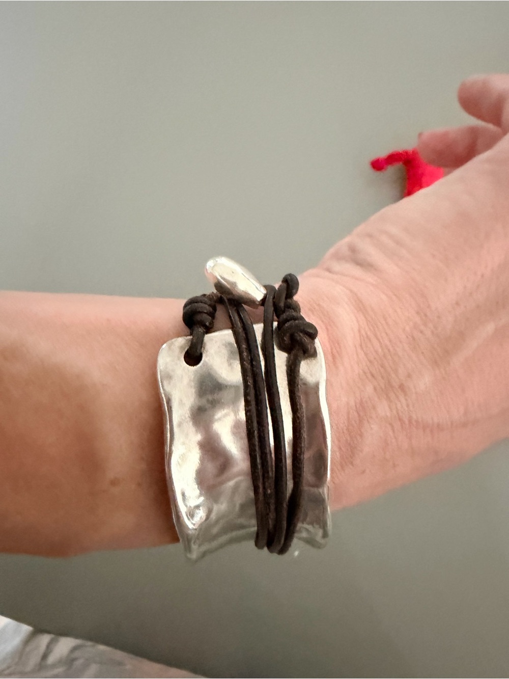 UNO de 50 Silver Tone Ring-Style Wearable with Black Cord Accent - Picture 2 of 5